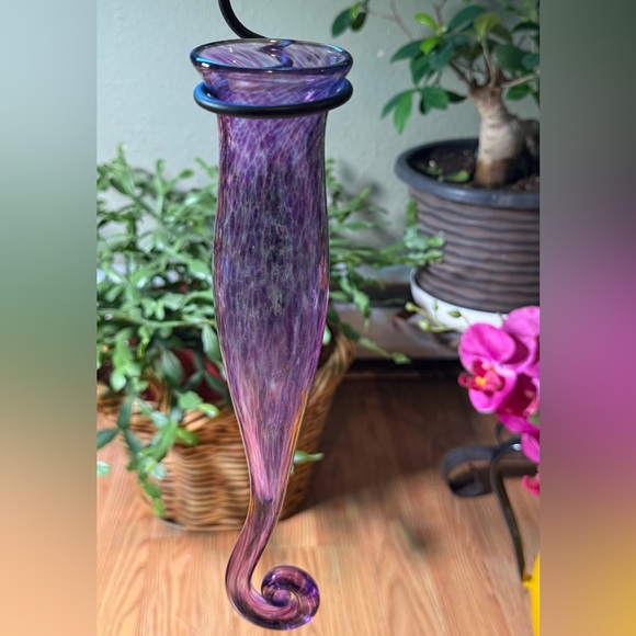 Other - Sun Catcher, Long, narrow, hanging bud vase in removable wrought Iron holder